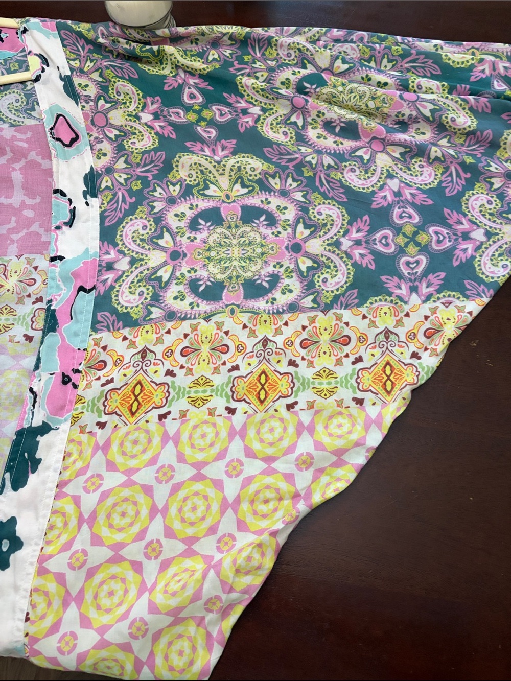 Anthropologie Silk Patchwork Kimono in Pink, Green & Cream - Picture 7 of 8